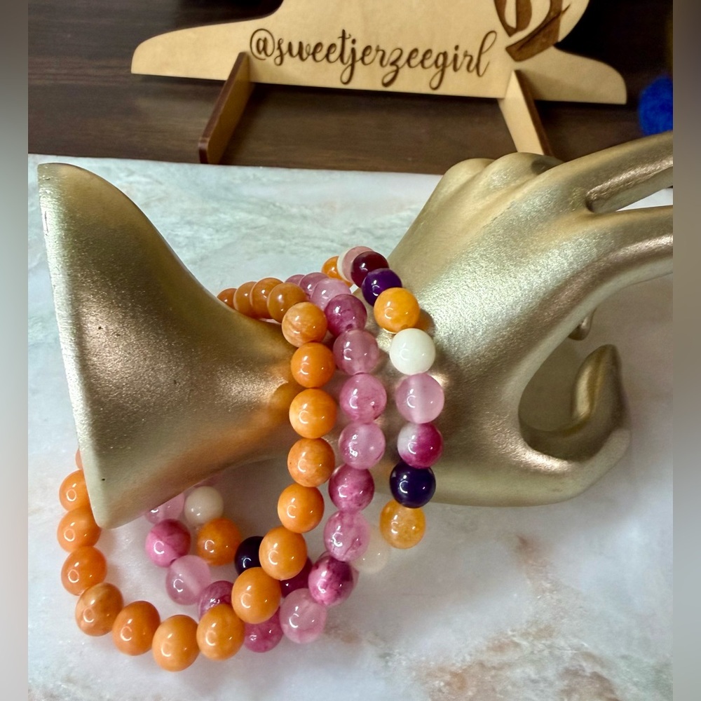 Sunset Pride Pink Orange Jade Bracelet Stack Sweetheart Bundle
